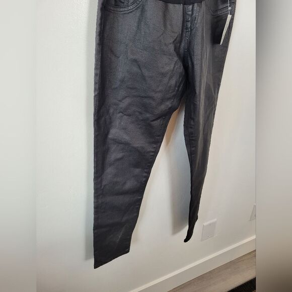 NEW Indigo Blue Maternity Jeans Pants High Waist Black Faux Leather Size Medium - Picture 3 of 8